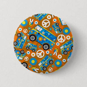 Macaron Rond 5 Cm Hippie Van de paix d'années '60 de bande dessiné