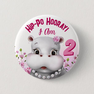 Macaron Rond 5 Cm Hippo dans des perles Fille rose florale Anniversa