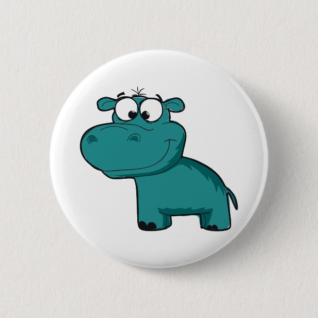 Macaron Rond 5 Cm Hippo heureux bleu (Devant)