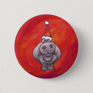 Macaron Rond 5 Cm Hippo mignon à Santa Hat en rouge