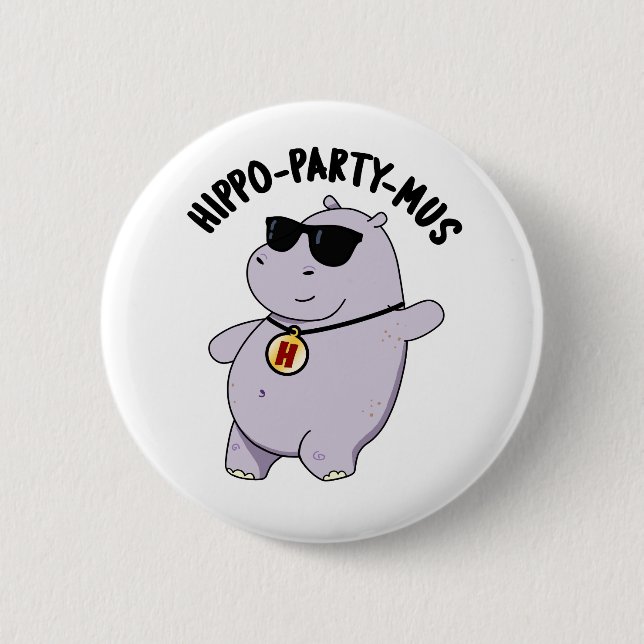 Macaron Rond 5 Cm Hippo-party-mus Funny Animal Hippo Pun (Devant)