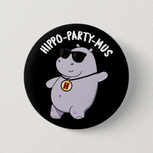 Macaron Rond 5 Cm Hippo-party-mus Funny Animal Hippo Pun Dark BG
