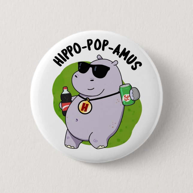 Macaron Rond 5 Cm Hippo-pop-amus Funny Hippo Soda Pop Pun (Devant)