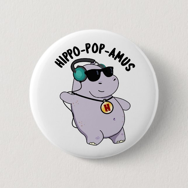 Macaron Rond 5 Cm Hippo-pop-amus Funny Pop Music Hippo Pun (Devant)