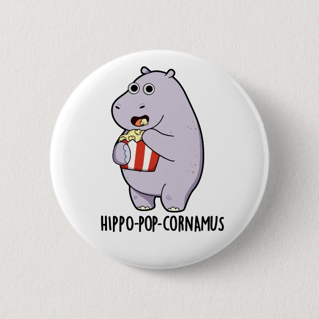Macaron Rond 5 Cm Hippo-pop-cornemus Funny Hippo Pun (Devant)