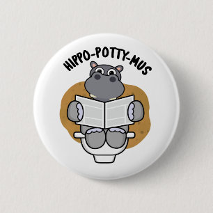 Macaron Rond 5 Cm Hippo-potty-mus drôle Animal Hippo Pun
