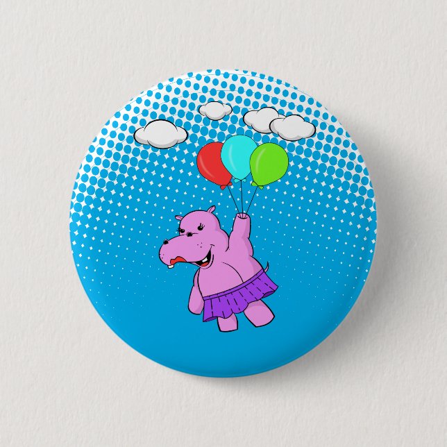 Macaron Rond 5 Cm Hippo Rose Volant Avec Ballons (Devant)