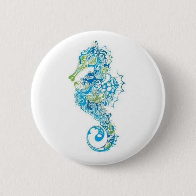 Macaron Rond 5 Cm Hippocampe bleu abstrait (Devant)
