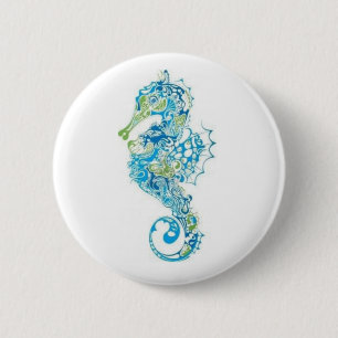 Macaron Rond 5 Cm Hippocampe bleu abstrait