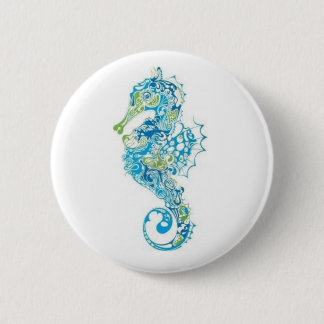 Macaron Rond 5 Cm Hippocampe bleu abstrait