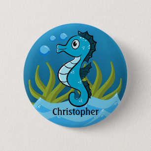 Macaron Rond 5 Cm Hippocampe bleu personnalisé 