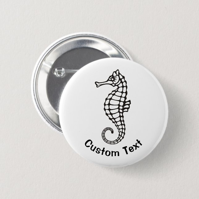 Macaron Rond 5 Cm Hippocampe noir (Devant & derrière)