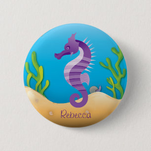Macaron Rond 5 Cm Hippocampe pourpre sous-marin