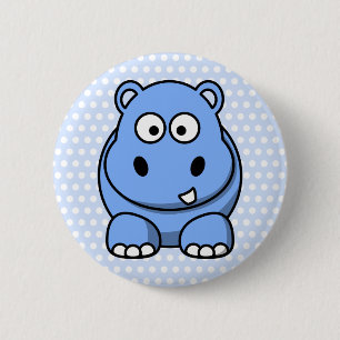 Macaron Rond 5 Cm Hippopotame Bleu Mignon
