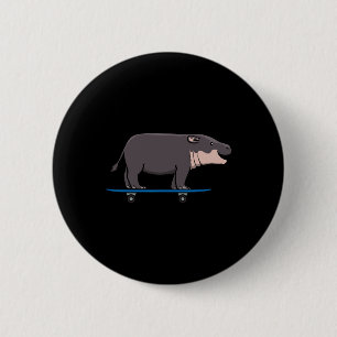 Macaron Rond 5 Cm Hippopotame Faune Animal Skateboard Skateur