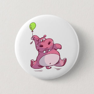 MACARON ROND 5 CM HIPPOPOTAME ROSE MIGNON SUR LE BALLON