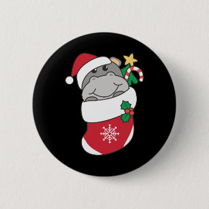 Macaron Rond 5 Cm Hippopotames Dans Les Bas De Noël Pour Noël