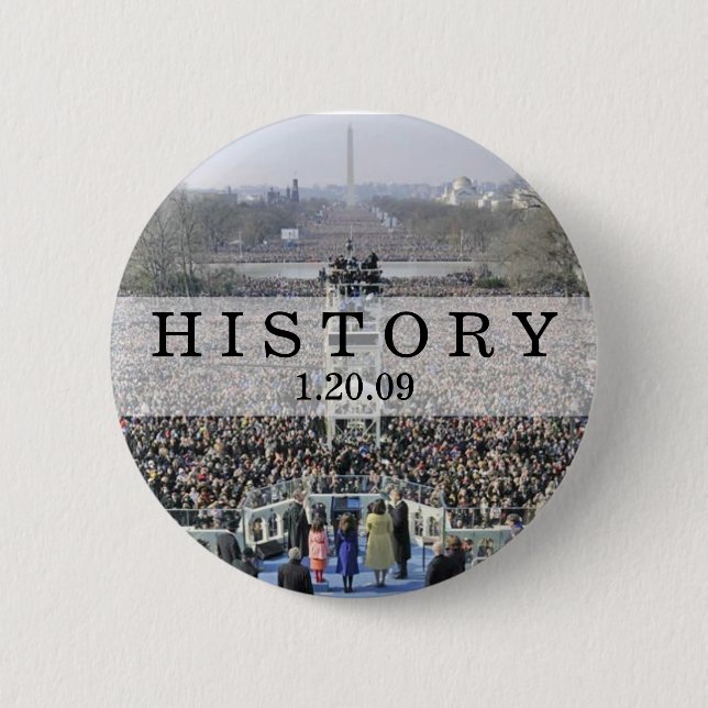 Macaron Rond 5 Cm HISTOIRE : Foule à la cérémonie d'inauguration (Devant)
