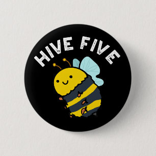 Macaron Rond 5 Cm Hive Cinq Funky High Cinq Bee Pun Dark BG