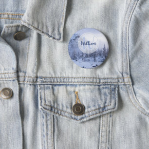 Macaron Rond 5 Cm Hiver merveilleux brouillard épinette forêt neige 