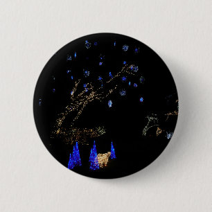 Macaron Rond 5 Cm Hiver Wonderland Lumières Bleu et blanc Vacances