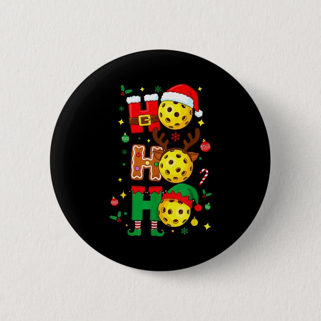 Macaron Rond 5 Cm Ho Ho Ho Ckleball Christmas, Funny Paddle Players  (Devant)