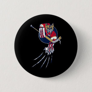 Macaron Rond 5 Cm Hockey Couguar Lion Chat Glace Jungle Bête Gardien