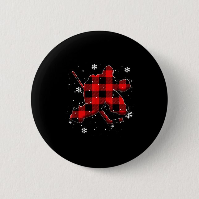 Macaron Rond 5 Cm Hockey Goalie Plaid Christmas  (Devant)