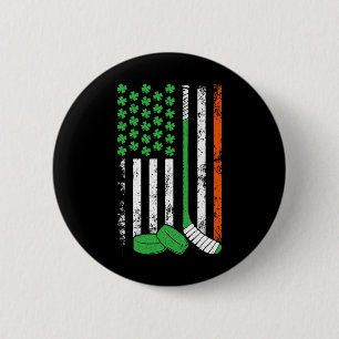 Macaron Rond 5 Cm Hockey St Patricks Day Drapeau Américain Trèfle Ir