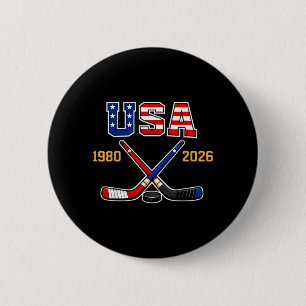 Macaron Rond 5 Cm Hockey Vintage Usa Bâtons Croisés 1982 2026
