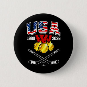 Macaron Rond 5 Cm Hockey Vintage Usa Bâtons Croisés 1982 2026