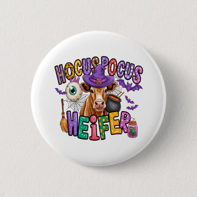 Macaron Rond 5 Cm Hocus Pocus Heifer Vache d'Halloween (Devant)