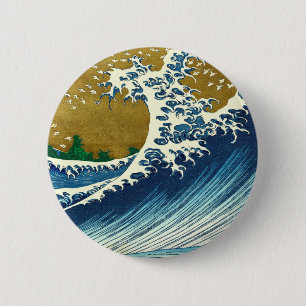 Macaron Rond 5 Cm Hokusai Big Wave Japan Vintage Ocean