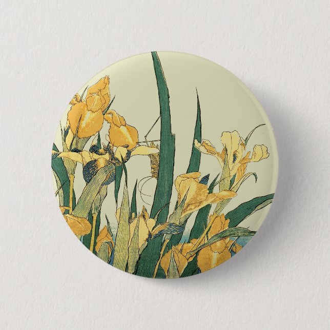 Macaron Rond 5 Cm Hokusai grasshopper et iris Japon (Devant)
