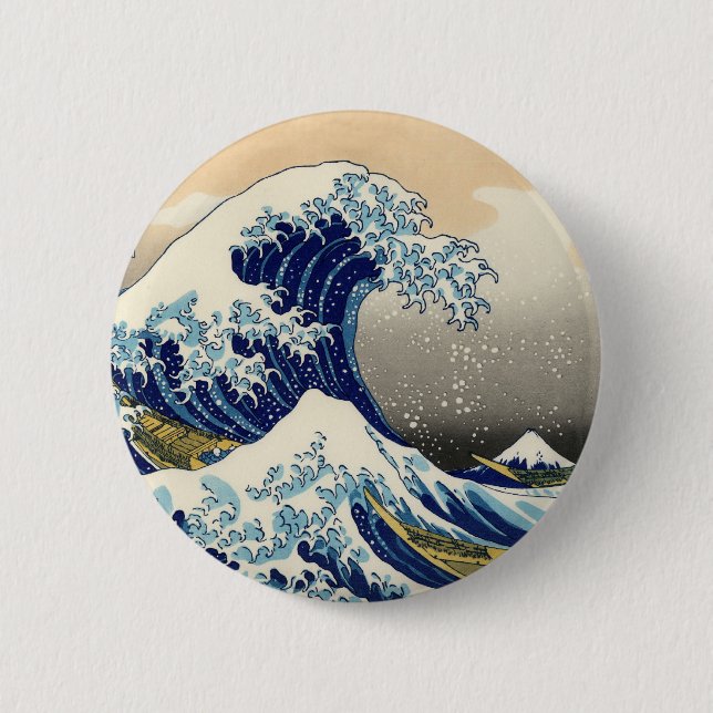 Macaron Rond 5 Cm Hokusai le grand bouton de vague (Devant)
