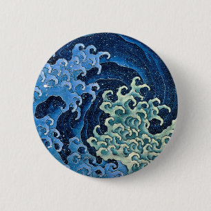 Macaron Rond 5 Cm Hokusai Vague féminine Japon Océan Vintage