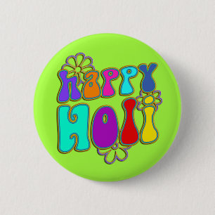 Macaron Rond 5 Cm holiES - HAPPY HOLI fleurs en contour coloré 1