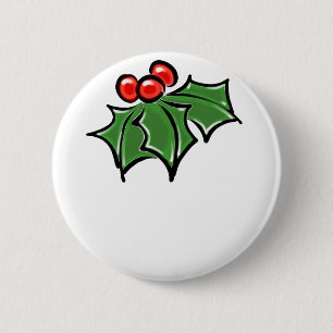 Macaron Rond 5 Cm Holly Feuilles, Holly baies, fun vacances botaniqu