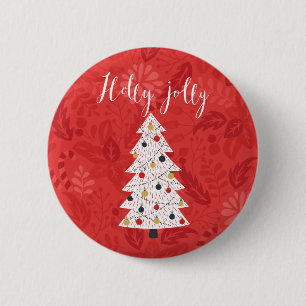 Macaron Rond 5 Cm Holly Jolly Arbre de Noël Illustration d'un Holly