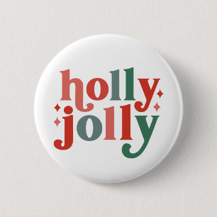 Macaron Rond 5 Cm Holly Jolly - Typographie des Fêtes Rétro