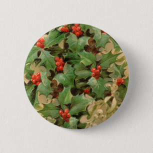 Macaron Rond 5 Cm Holly Tree Noël Vintage