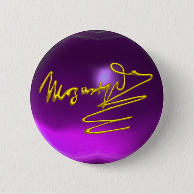 Macaron Rond 5 Cm HOMAGE À MOZART Gold Signature Améthyste violet (Devant)