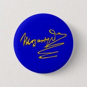 Macaron Rond 5 Cm HOMAGE À MOZART Gold Signature Du Compositeur Blue