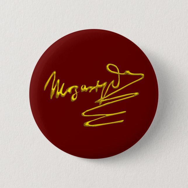 Macaron Rond 5 Cm HOMAGE À MOZART Gold Signature Du Compositeur Red (Devant)