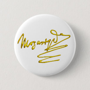 Macaron Rond 5 Cm HOMAGE À MOZART Gold Signature Du Compositeur Whit