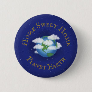 Macaron Rond 5 Cm "Home Sweet Home Planet Earth" Whimsical Astronomy