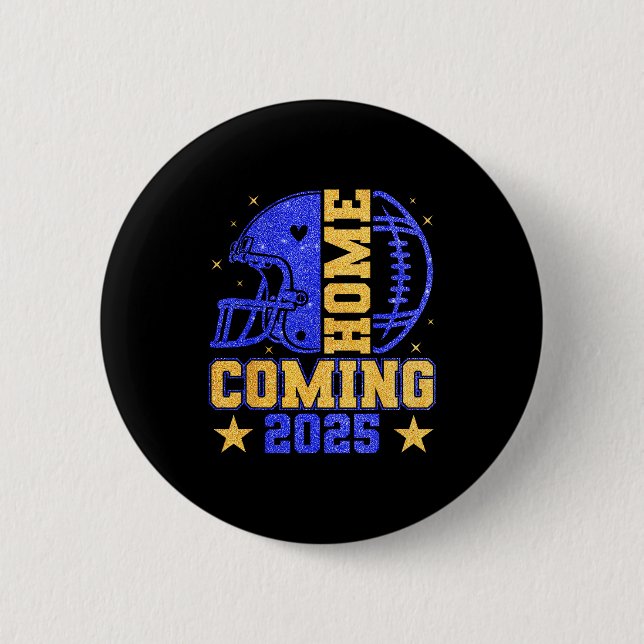 Macaron Rond 5 Cm Homecoming 2025 Hoco Football Mama Girl Blue Gold  (Devant)