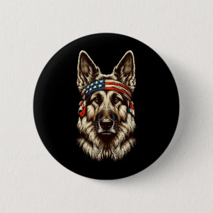 Macaron Rond 5 Cm Homme Berger Allemand Patriotique 4 Juillet États-