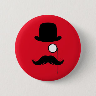 Macaron Rond 5 Cm Homme de moustache sur l'arrière - plan rouge
