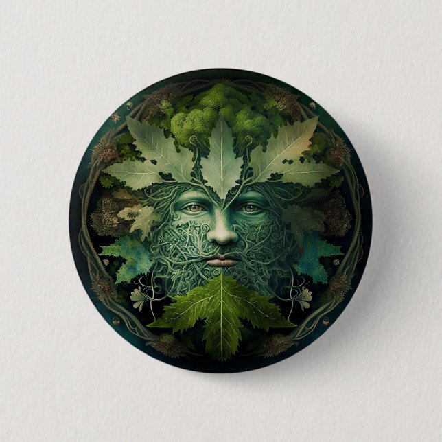 Macaron Rond 5 Cm Homme vert Mandala Imaginaire Art (Devant)